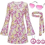 Ulikey Hippie Kostüm Damen Set, 60er 70er Kleid Hippie Kleidung Frauen Mädchen Disco...