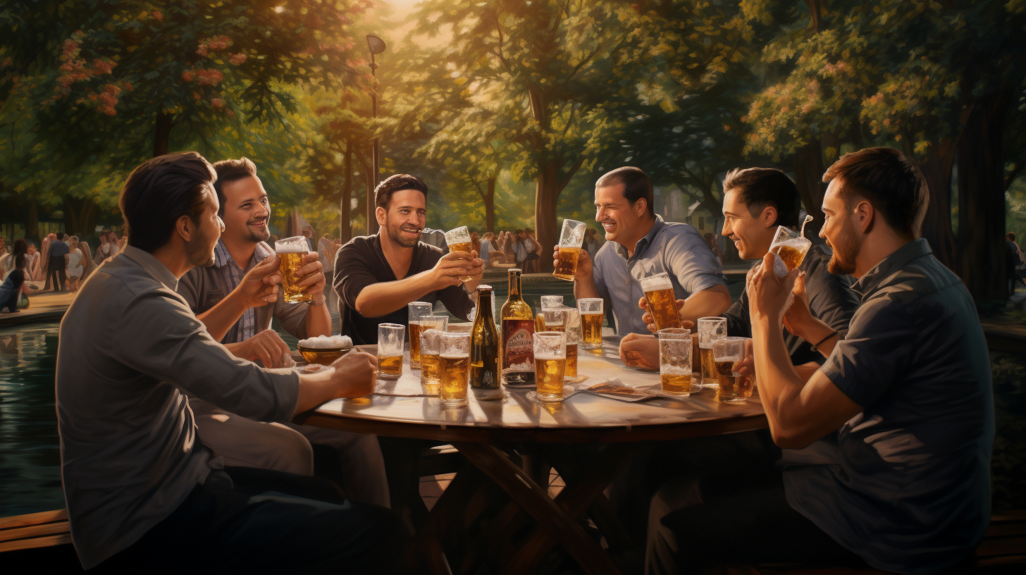 Beer garden bachelor party men Munich
